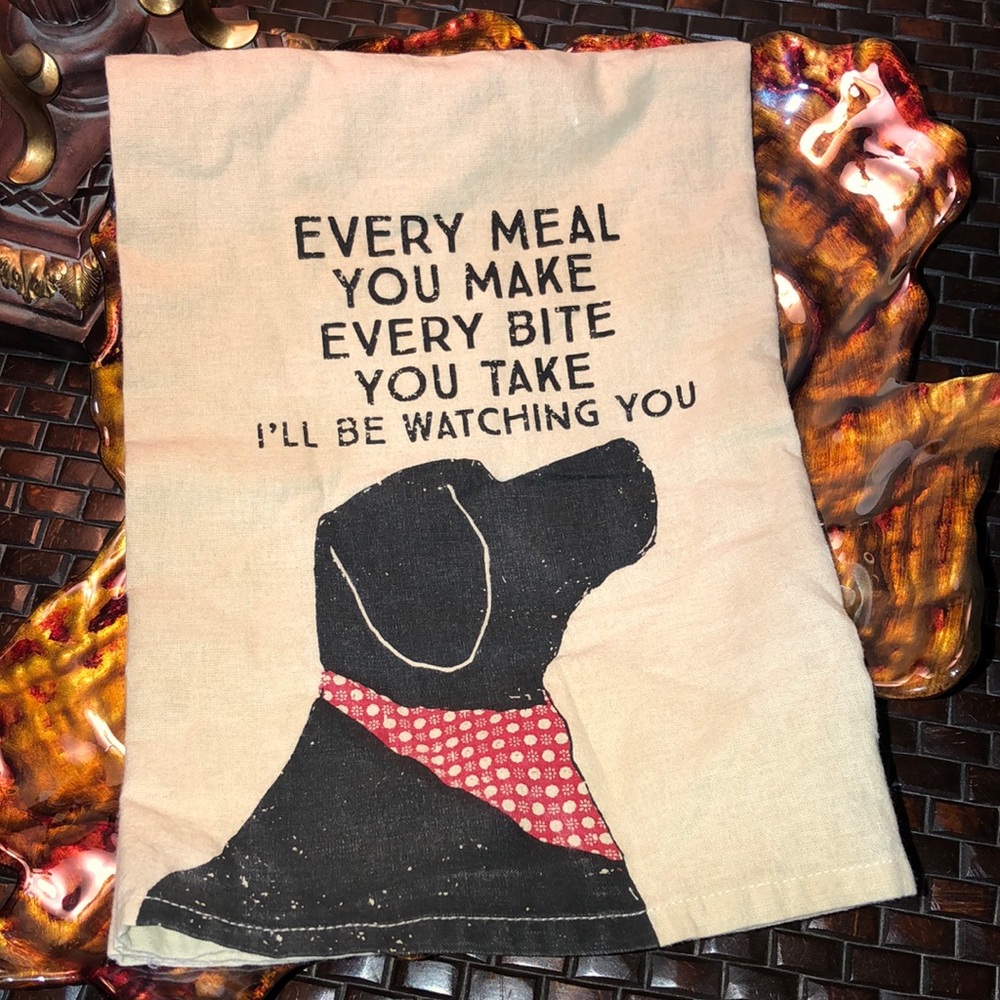 Primitives by Kathy kitchen towel black dog. 100% cotton Measures 28”x 28” NWOT.